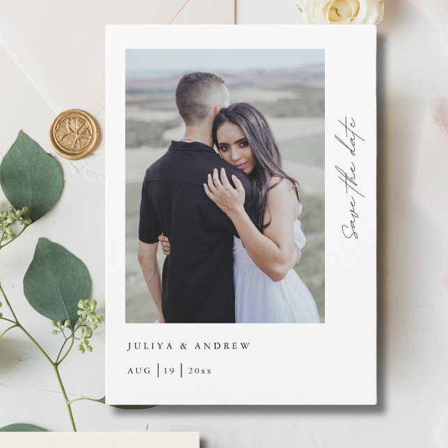 trendy minimalist script photo QR code Save The Date (Creator Uploaded)