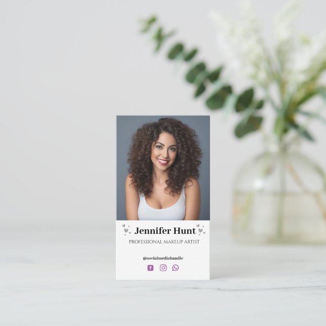 Trendy  Minimalist Social Media Makeup Artist  Business Card (Standing Front)