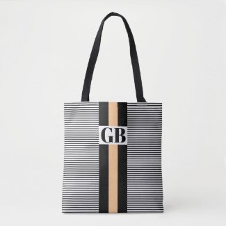 Trendy, minimalist striped monogram design tote ba