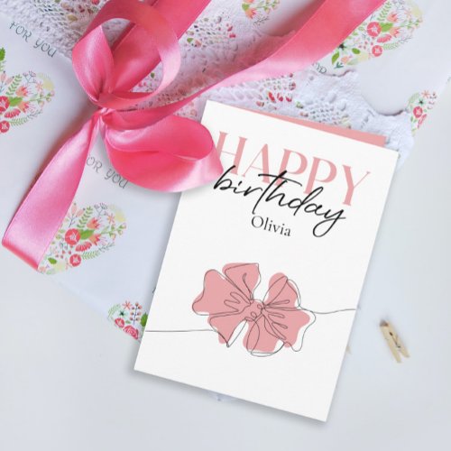 Trendy Minimalist Typography Tied Bow Birthday Card