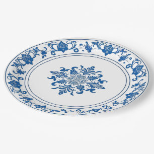 Trendy minimalist vintage Blue White chinoiserie Paper Plates