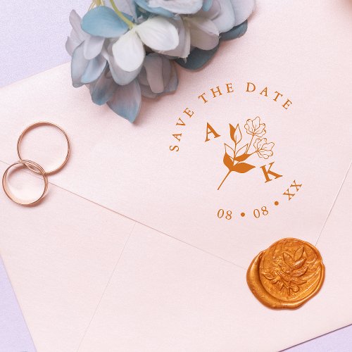 Trendy Minimalist Wedding Wildflowers Initials Rubber Stamp