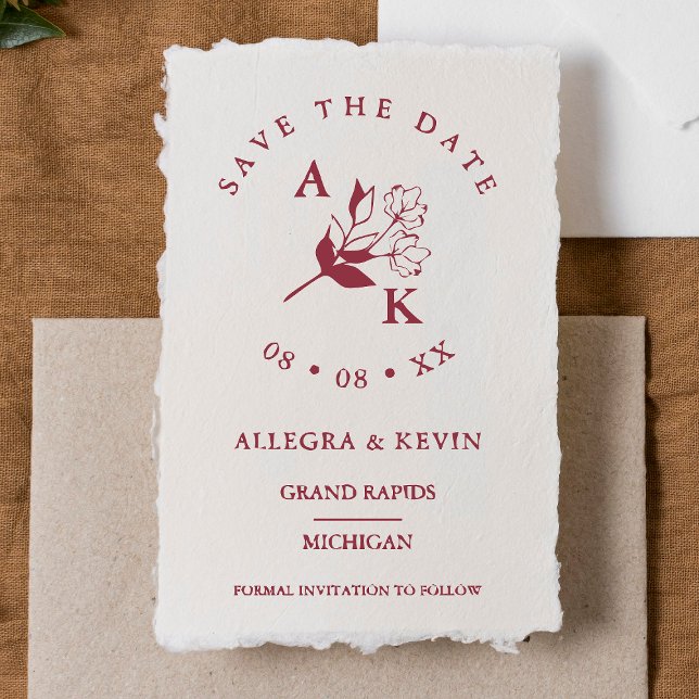 Trendy Minimalist Wildflowers Branches Initials Rubber Stamp (Creator Uploaded)