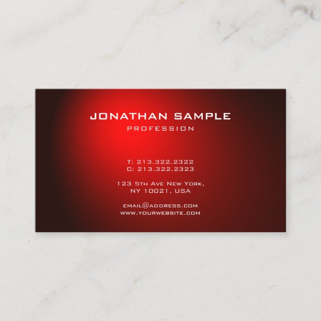 Trendy Minimalistic Chic Design Black Red Plain Business Card (Front)