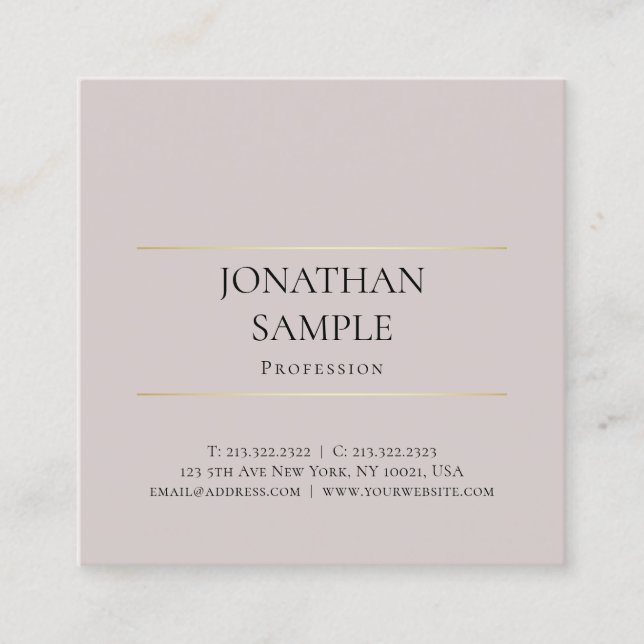 Trendy Minimalistic Design Creative Plain Luxury Square Business Card (Front)