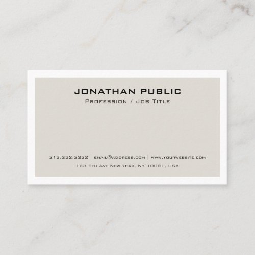 Trendy Minimalistic Modern Elegant Beige Design Business Card