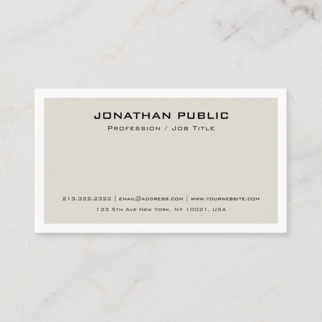 Trendy Minimalistic Modern Elegant Beige Design Business Card (Front)