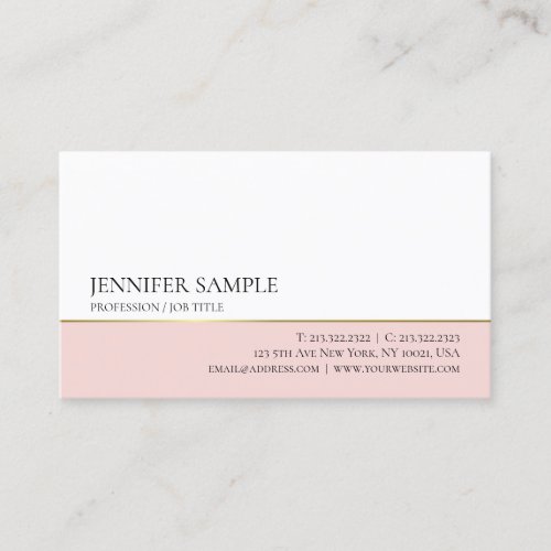 Trendy Minimalistic Stylish Pink Gold White Modern Business Card
