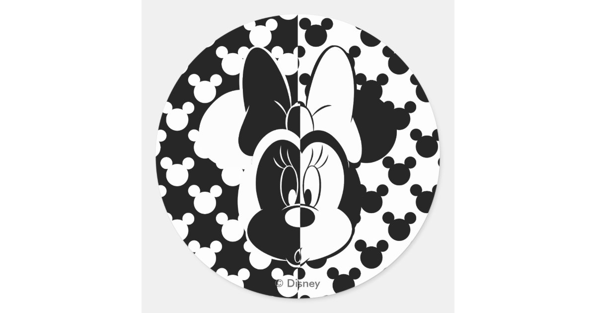 Trendy Minnie, Black & White Modern Classic Round Sticker