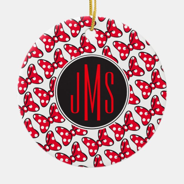Trendy Minnie | Polka Dot Bow Monogram Ceramic Ornament (Front)