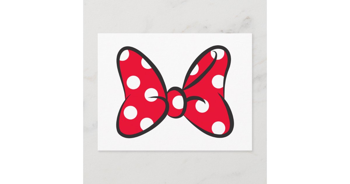 Trendy Minnie, Red Polka Dot Bow Postcard, Zazzle