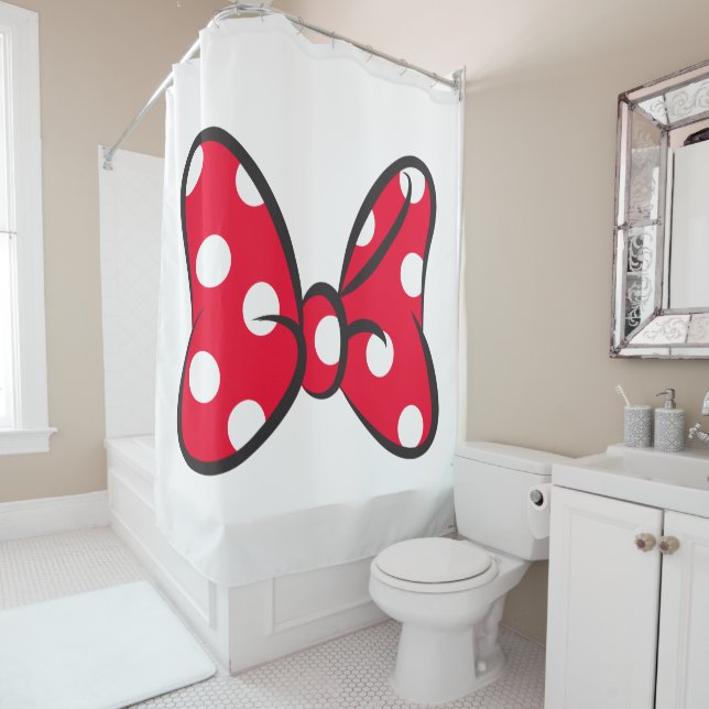 Trendy Minnie | Red Polka Dot Bow Shower Curtain (In Situ)