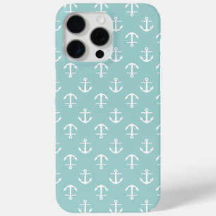 Trendy Mint Anchors Pattern iPhone 15 Pro Max Case