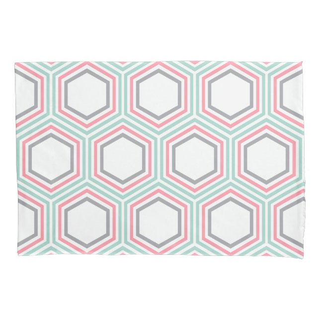 Trendy Mint and Coral Geometric Pattern Pillow Case (Front)