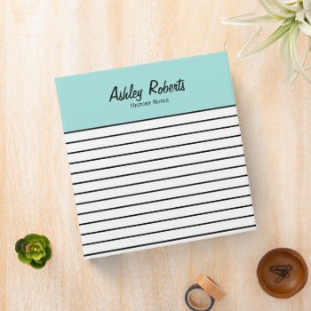 Trendy Mint Black White Stripes School Binder by whimsydesigns at Zazzle