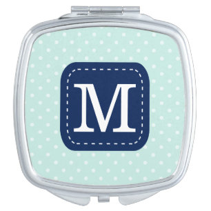 Trendy Mint Blue Pattern and Personalized Monogram Vanity Mirror