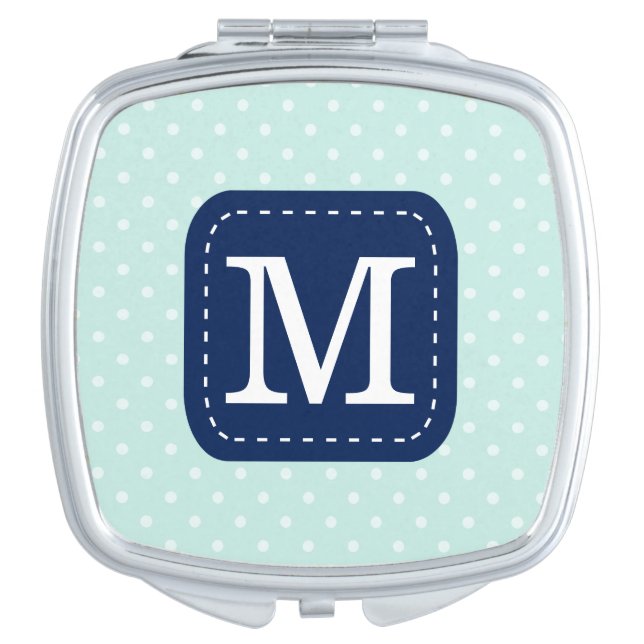 Trendy Mint Blue Pattern and Personalized Monogram Vanity Mirror (Front)