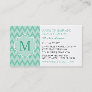 Trendy Mint Chevron Zigzag Monogram Hair Boutique Business Card