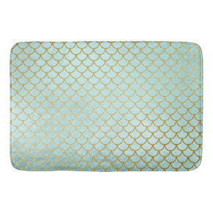 Trendy Mint Gold Glitter Mermaid Scales Bathroom Mat
