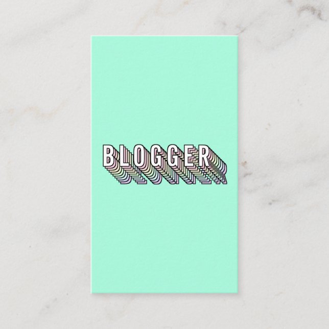 Trendy mint green 3d typography blogger minimal business card (Front)