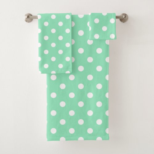 Trendy Mint Green And White Dots Modern Elegant Bath Towel Set