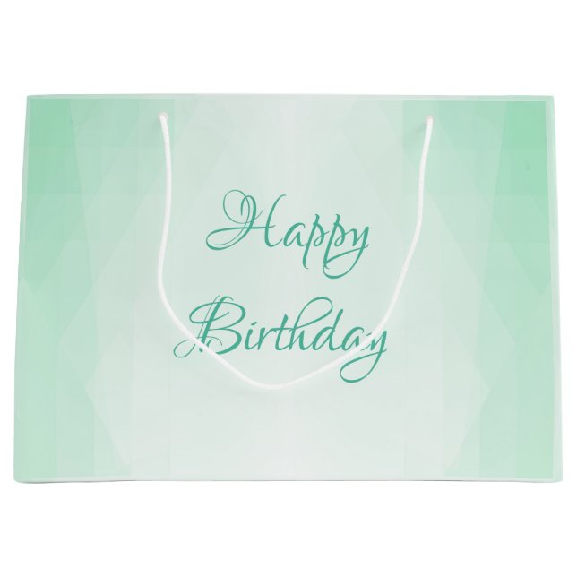 Trendy Mint Green Color Happy Birthday Text Modern Large Gift Bag (Front)