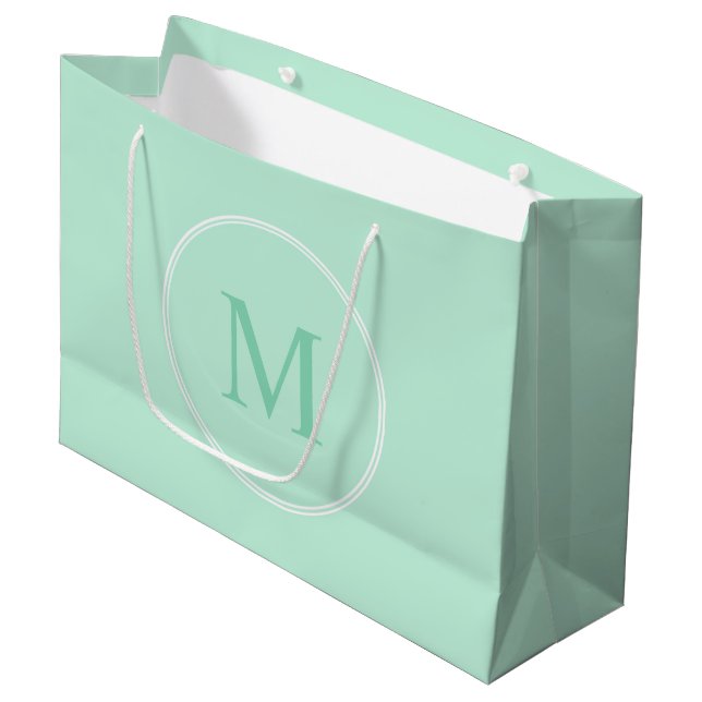 Trendy Mint Green Color Monogram Modern Template Large Gift Bag (Front Angled)