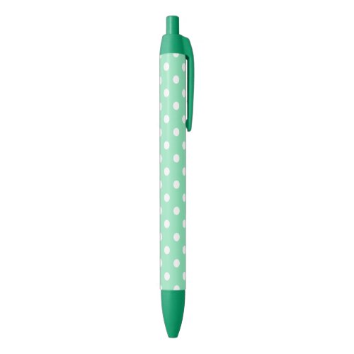 Trendy Mint Green Color White Dots Rustic Template Blue Ink Pen