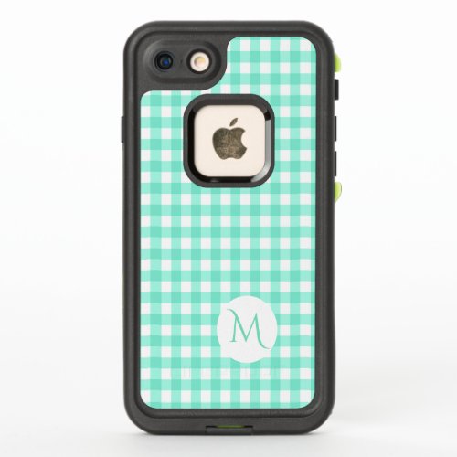 Trendy Mint Green Gingham Checked Pattern Monogram