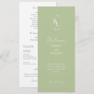 Trendy Mint Green Monogrammed Initials Wedding Program