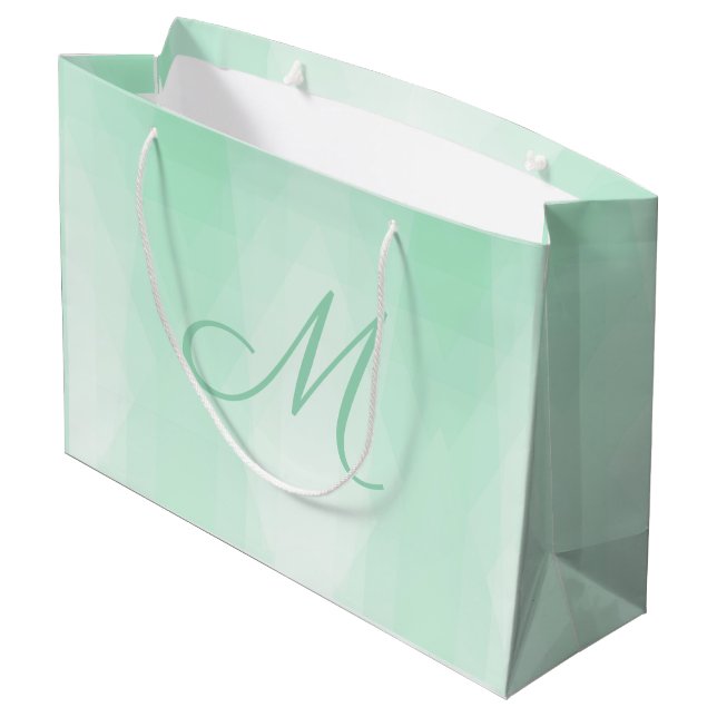Trendy Mint Green  Monogrammed Modern Template Large Gift Bag (Back Angled)