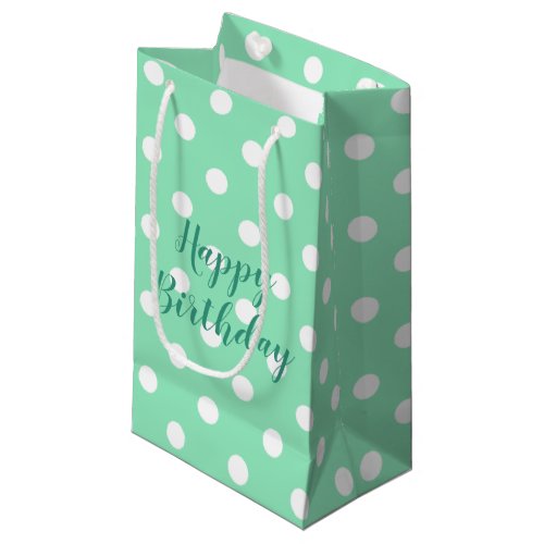 Trendy Mint Green Polka Dots Rustic Happy Birthday Small Gift Bag