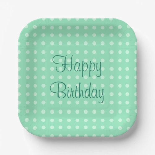 Trendy Mint Green Template Happy Birthday Text Dot Paper Plates