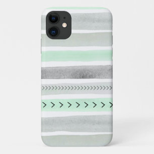 Trendy Mint Green Watercolor Stripes Design iPhone 11 Case