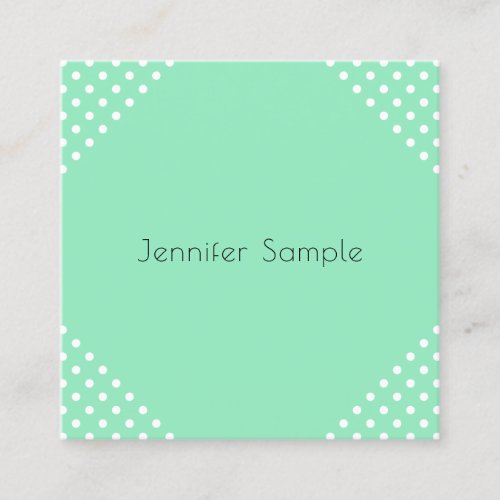 Trendy Mint Green White Dots Elegant Template Square Business Card