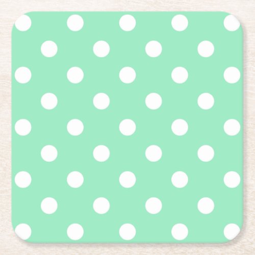 Trendy Mint Green White Dotted Elegant Vintage Square Paper Coaster