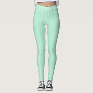 Trendy Mint Green White Striped Modern Template Leggings