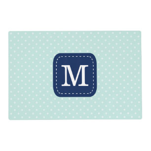 Trendy Mint Pattern Personalized Navy Monogram Placemat