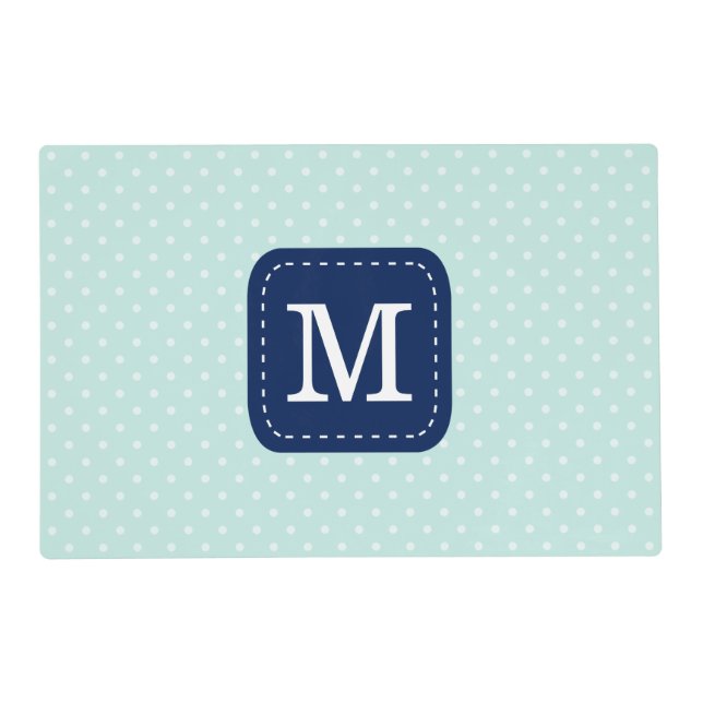 Trendy Mint Pattern Personalized Navy Monogram Placemat (Front)