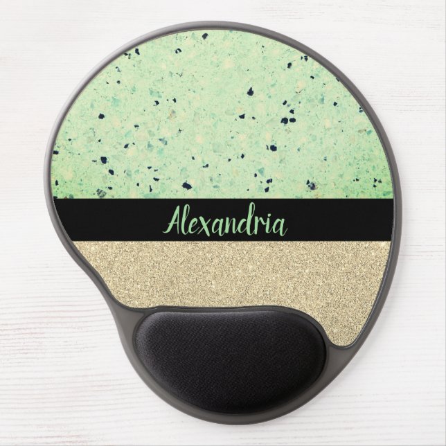 Trendy Minty Terrazzo Sparkly Personalized      Gel Mouse Pad (Front)
