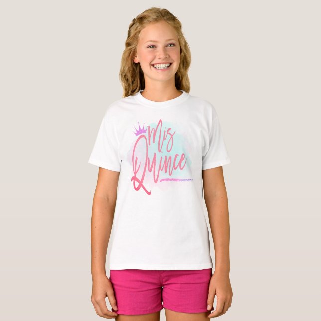 Trendy Mis Quince Blush Script Quinceañera T-Shirt (Front Full)