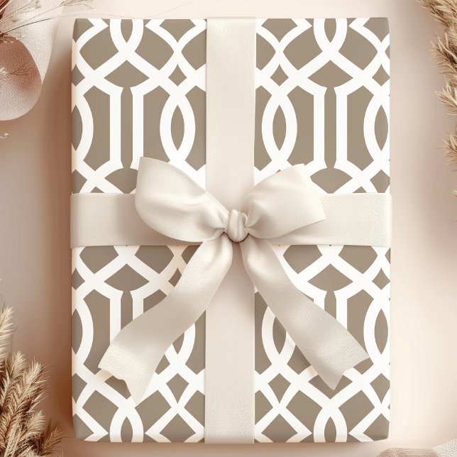 Trendy Mocha Brown Moroccan Trellis Pattern Wrapping Paper (Creator Uploaded)