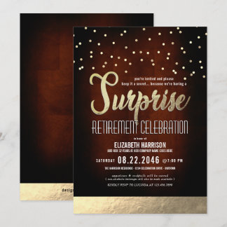 Trendy Mocha/Gold Surprise Retirement Party Invita Invitation