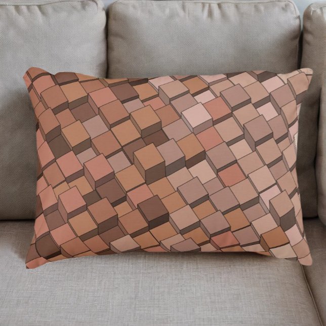 Trendy Mocha Mousse Geometric 3D Cube Pattern Pill Accent Pillow (Creator Uploaded)