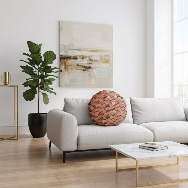 Trendy Mocha Mousse Geometric 3D Cube Round Pillow (Creator Uploaded)