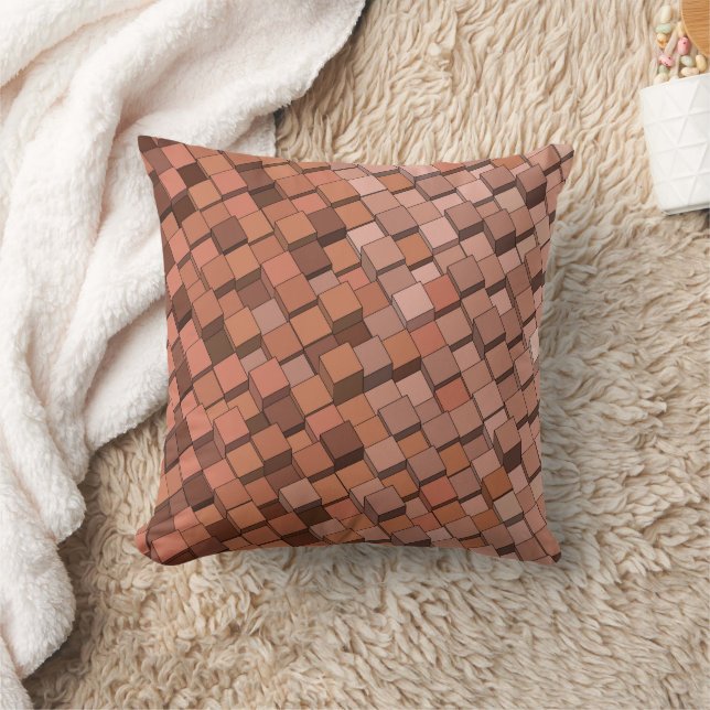 "Trendy Mocha Mousse Geometric 3D Cube  Throw Pillow (Blanket)