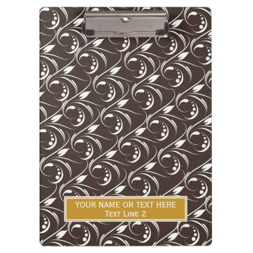 Trendy Mocha Rich Dark Brown Unique Floral Pattern Clipboard