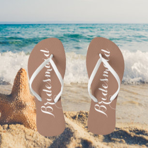 Trendy Mocha Stylized Wedding Bridesmaid Flip Flops