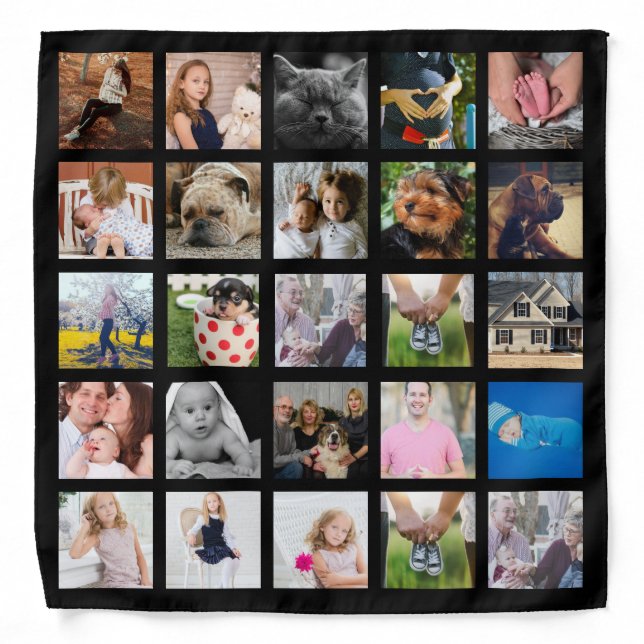Trendy Modern 25 Photo Collage Bandana (Front)