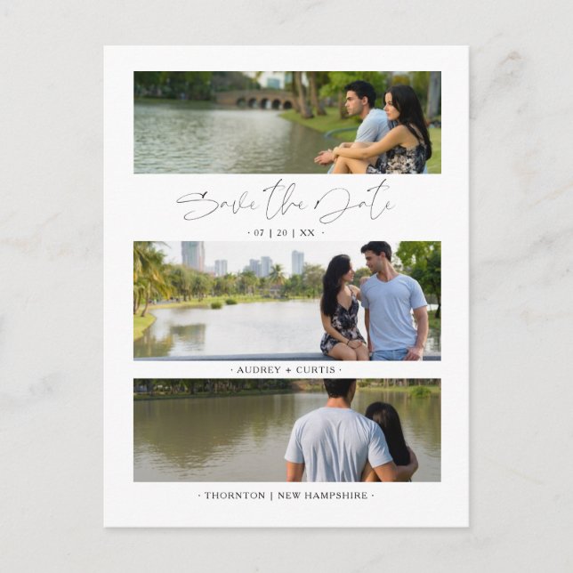Trendy Modern 3 Wedding Engagement Photos Collage Postcard (Front)
